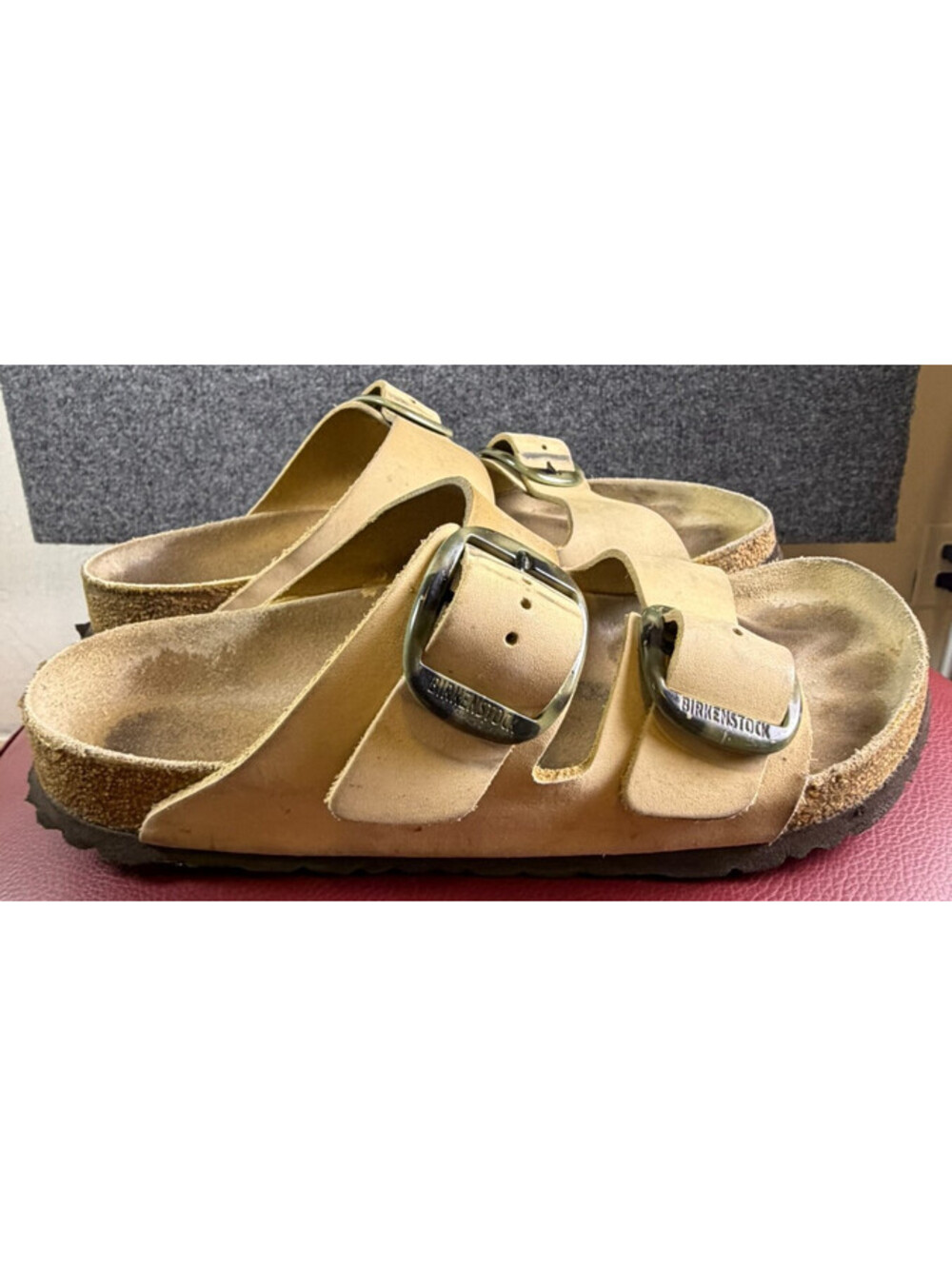 Birkenstock Arizona Big Buckle Beige Leather Sandals Womens 9